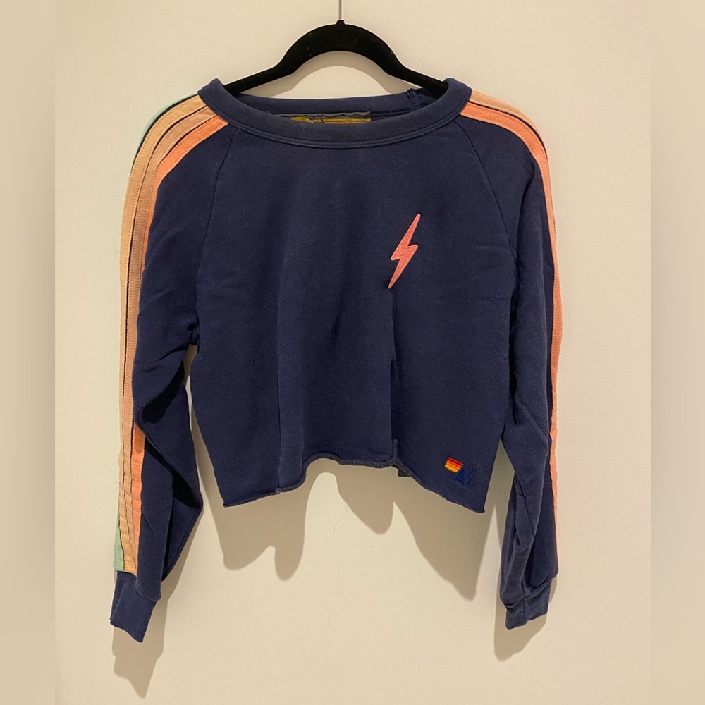 Limited Edition Aviator Nation Cropped Sweatshirt in Blue Pastel for Bandier